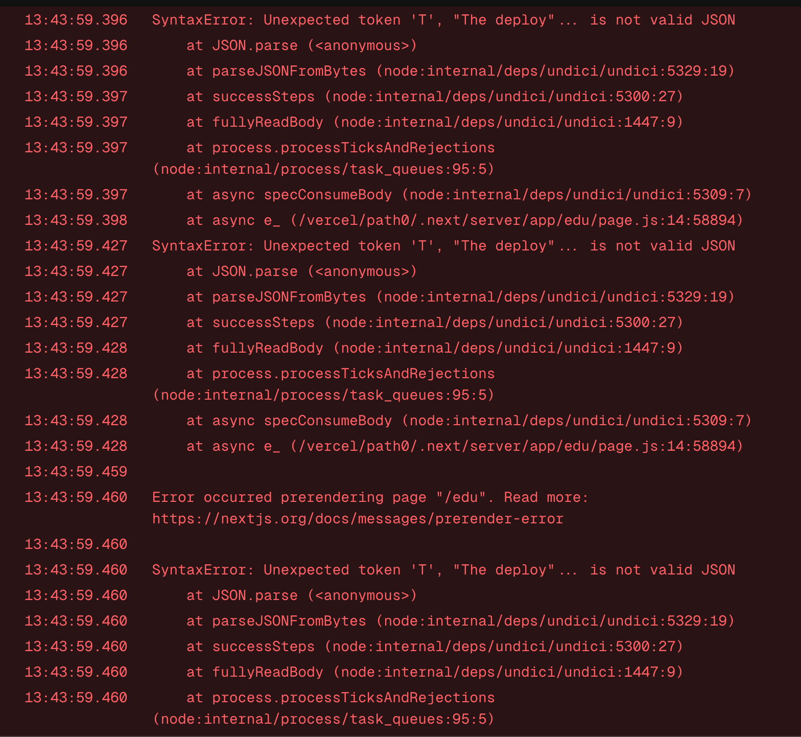 [빌드 에러] SyntaxError: Unexpected token 'T', "The deploy"….. is not valid JSON