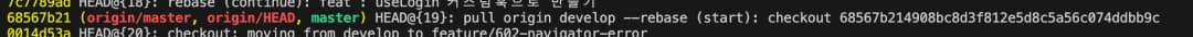 이전 develop브랜치에서의 커밋이 사라졌다.