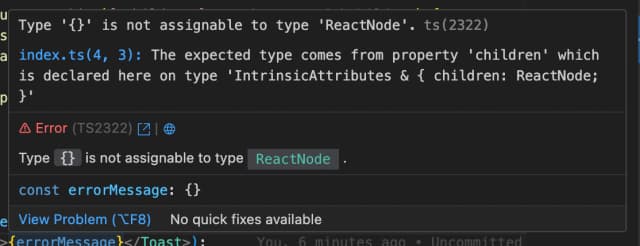 type '{}' is not assignable to type 'ReactNode'