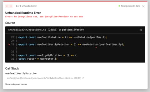 No QueryClient set, use QueryClientProvider to set one