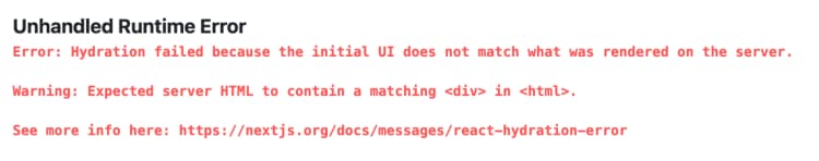 Expected server HTML to contain a matching <div> in <html>.