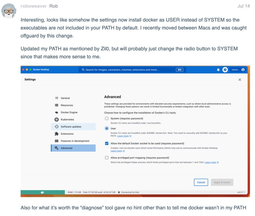 https://forums.docker.com/t/docker-command-not-found-after-installing-docker-desktop-on-mac/93837/2