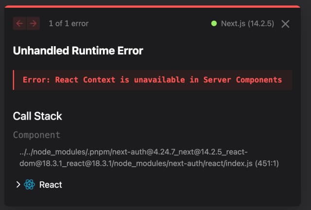 Error: React Context is unavailable in Server Components